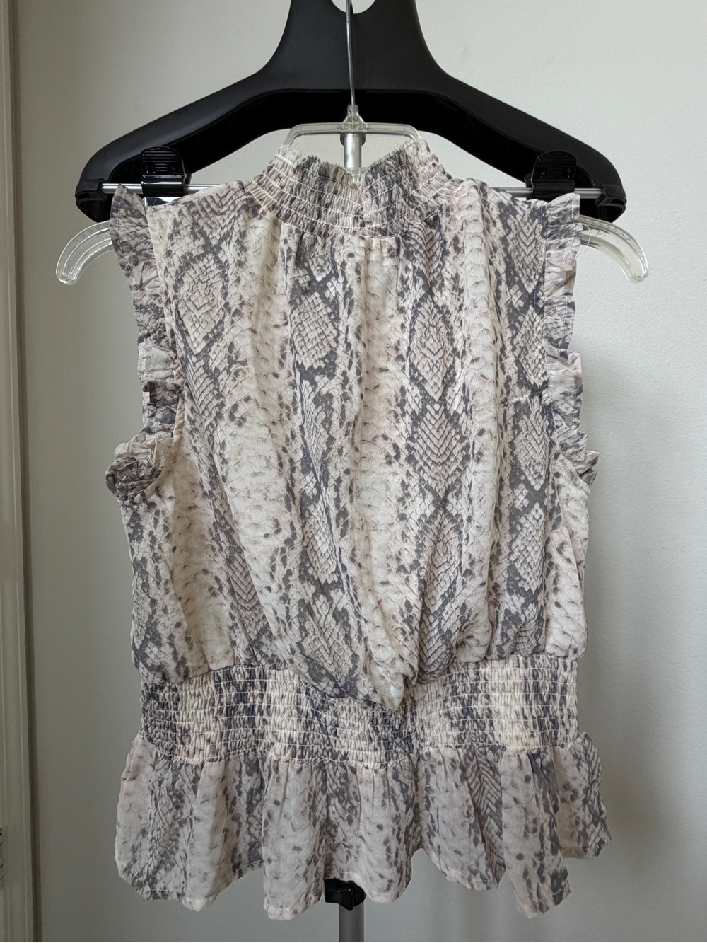 Snake Print Ruffled Shell Top - Neutral - Picture 2 of 4